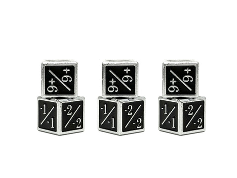 1/+1 & -1/-1 D6 Black Pack of 6 CCG Metal Dice