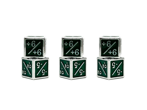 1/+1 & -1/-1 D6 Green Pack of 6 CCG Metal Dice