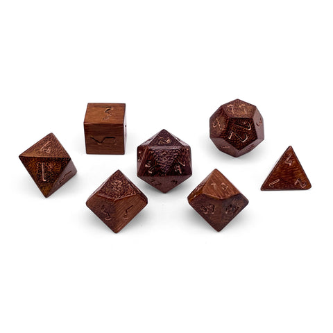 African Teak - 7 Piece RPG Wooden Dice Set