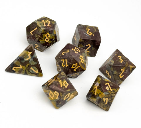 Azolite (Insect Fossil) - 7 Piece RPG Set Gemstone Dice