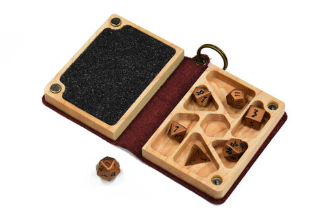 Crimson Leather Keychain Spellbook Dice Box - Elderwood