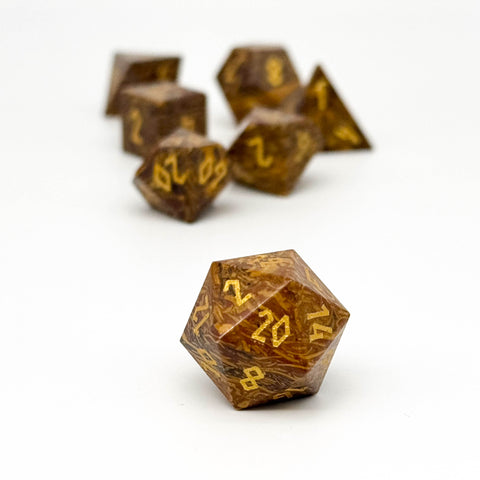 Golden Silk Jade - 7 Piece RPG Set Gemstone Dice