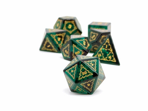 Holiday Orc Mystery Gemstone or Glass Dice Set with Premium Holiday Book Tin