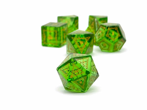 Holiday Orc Mystery Gemstone or Glass Dice Set with Premium Holiday Book Tin