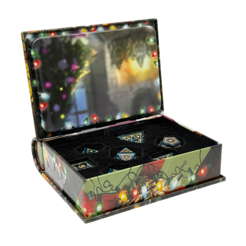 Holiday Orc Mystery Gemstone or Glass Dice Set with Premium Holiday Book Tin