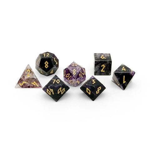 Purple Fluorite - 7 Piece RPG Set Gemstone Dice