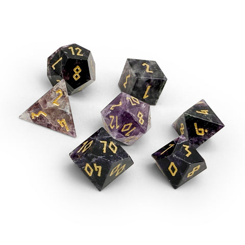 Purple Fluorite - 7 Piece RPG Set Gemstone Dice