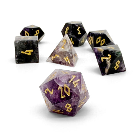 Purple Fluorite - 7 Piece RPG Set Gemstone Dice