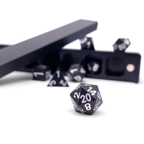 Night Black - 7 Piece RPG Set with Case 6063 Aluminum Dice