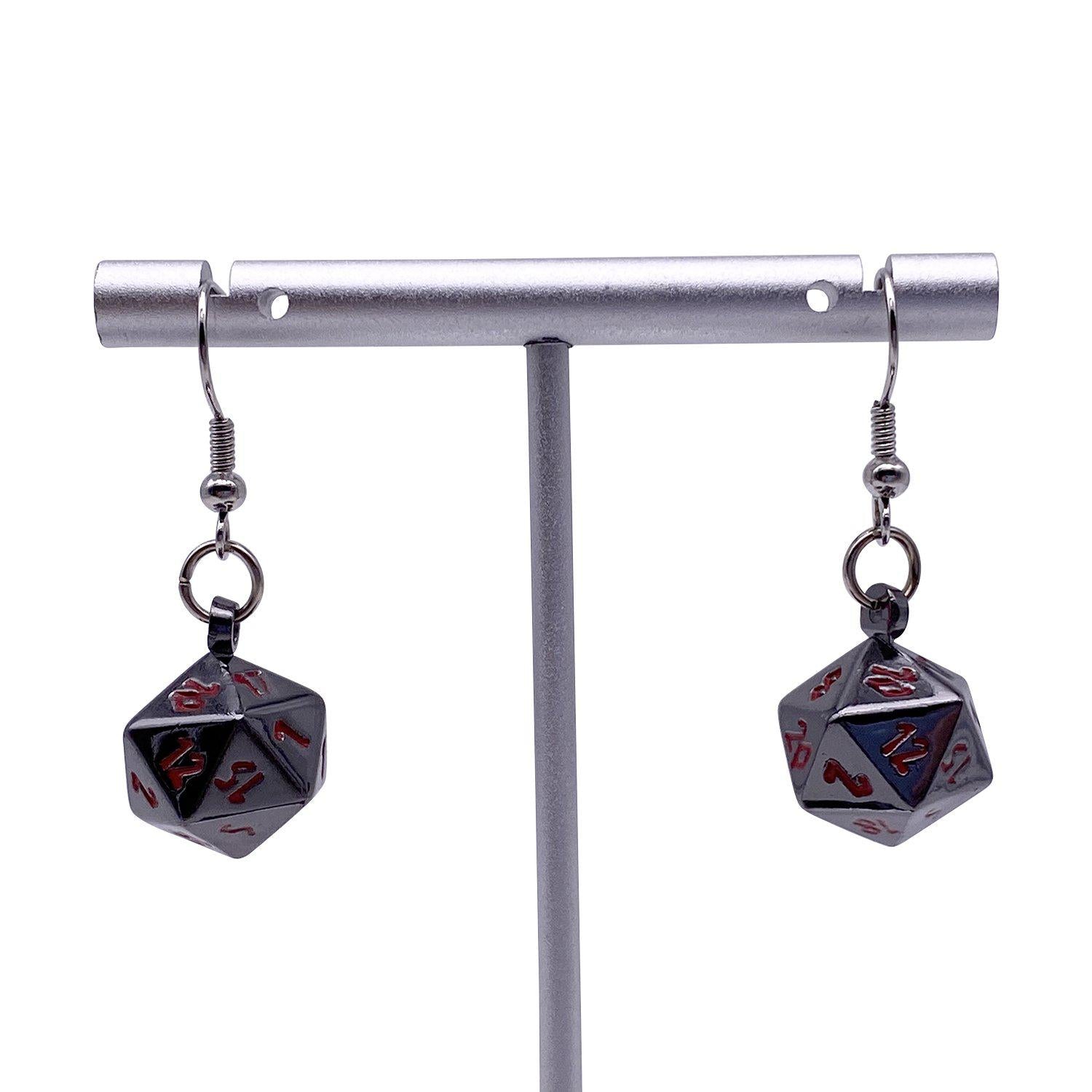 Nightmare Black - Ioun Stone D20 Dice Earrings by Norse Foundry - NOR 03468