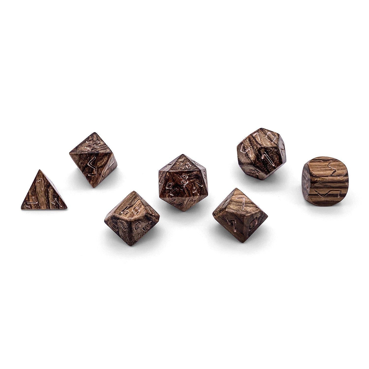 Alligator Wood - 7 Piece RPG Wooden Dice Set - NOR 02814