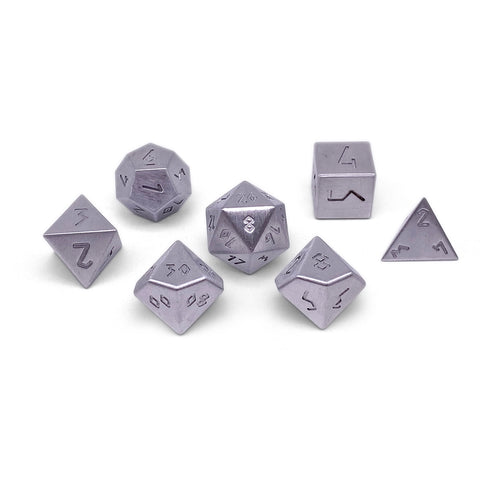 Silver - 7 Piece RPG Set True Metal Dice