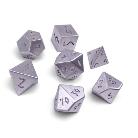 Silver - 7 Piece RPG Set True Metal Dice