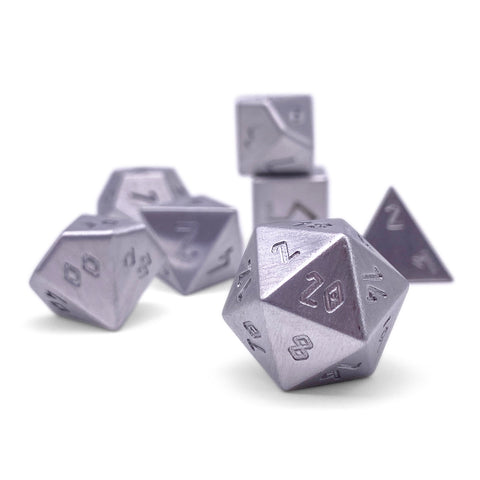 Silver - 7 Piece RPG Set True Metal Dice