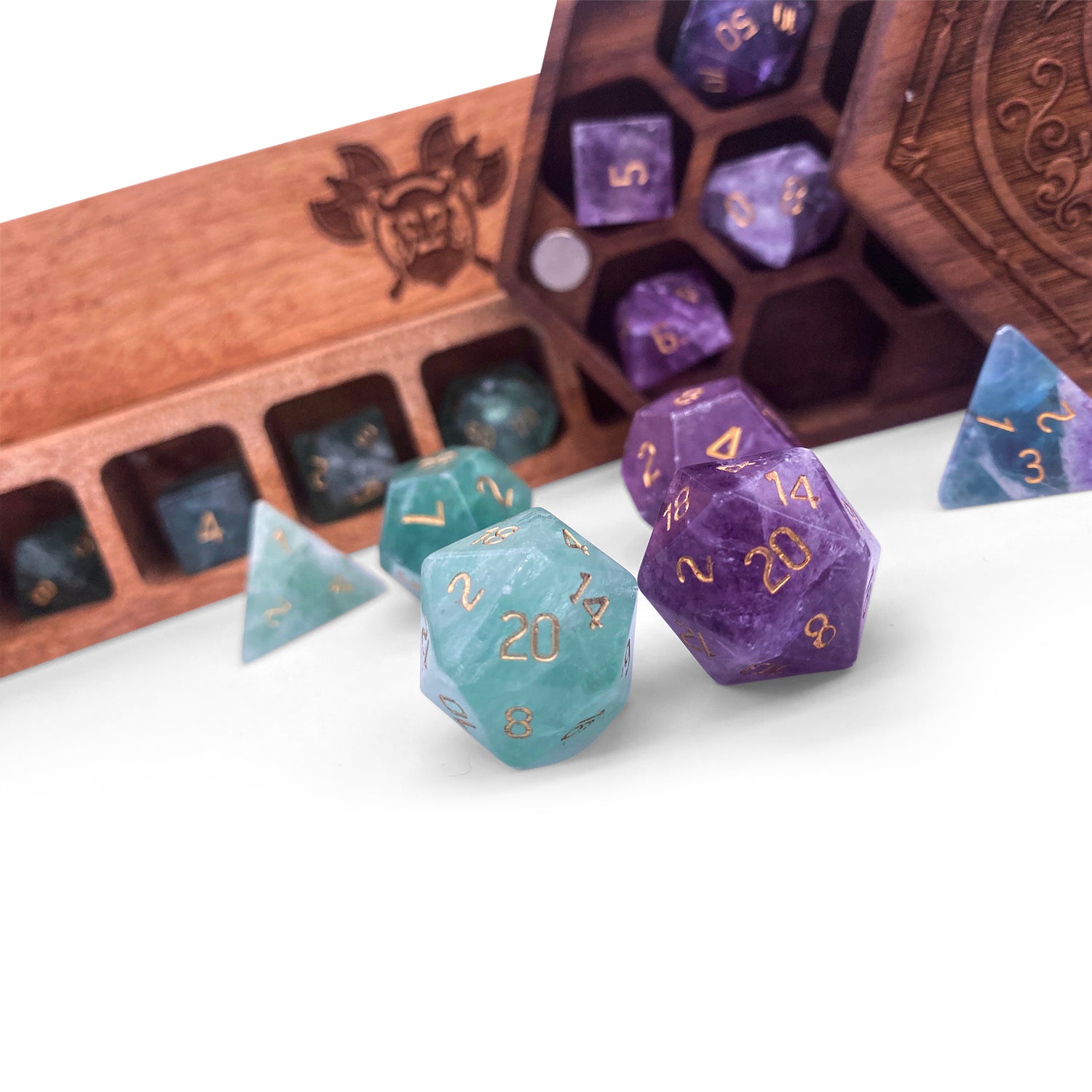 20% OFF ENGRAVED Lapis Lazuli Gemstone Polyhedral high quality Dice Set: Hand Carved with Qua