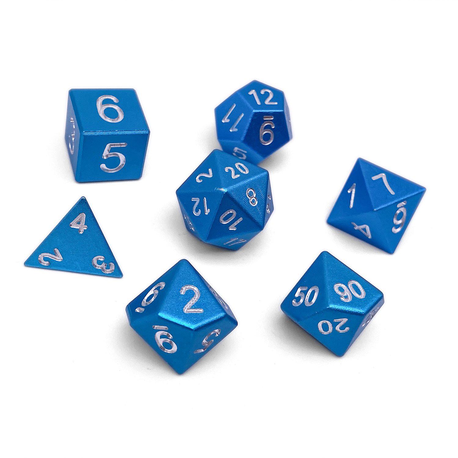 Sea Teal - 7 Piece RPG Set 6063 Aluminum Dice - Regular Font - NOR 02028