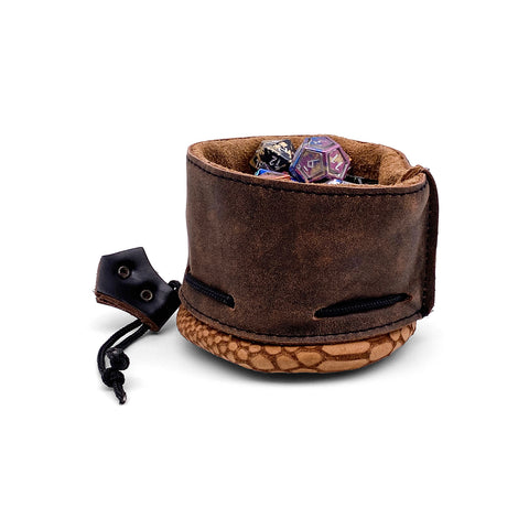 Tan / Brown Cobra Scale Leather Dice Bag / Dice Cup Transformer