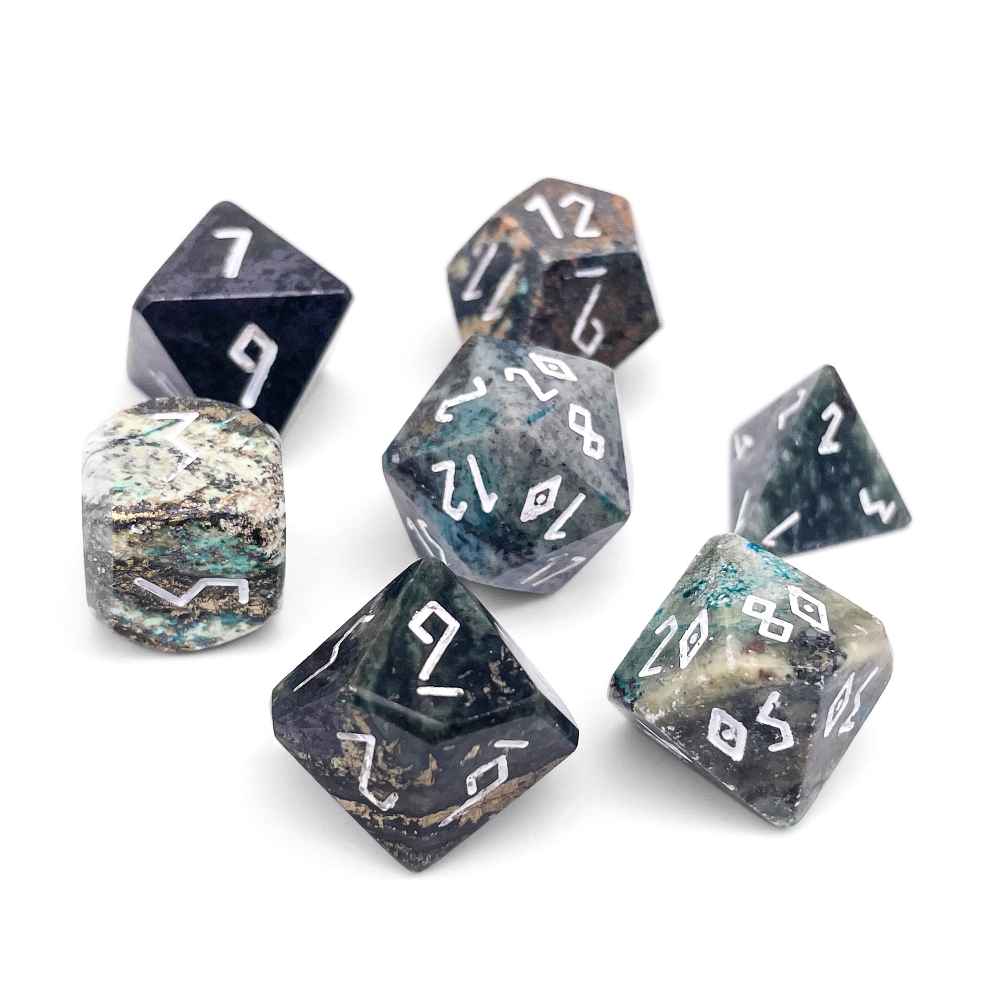 African Turquoise - 7 Piece RPG Set TruStone Dice-Gemstone Dice-Norse Foundry-Dungeons and Dragons Dice-Gem Dice-DND Dice-Gaming Dice