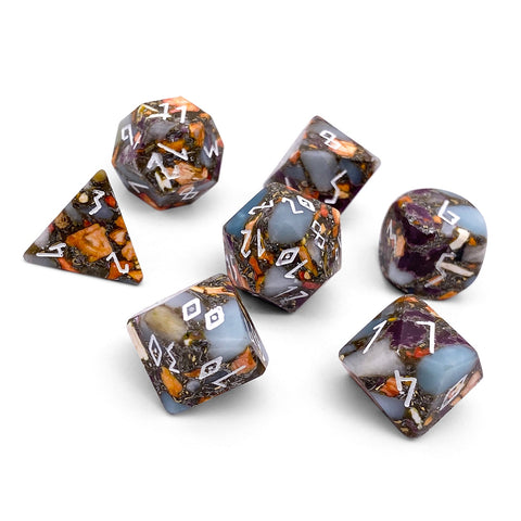 Amazonite Orange Imperial Jasper with Copper- 7 Piece RPG Set TruStone Dice