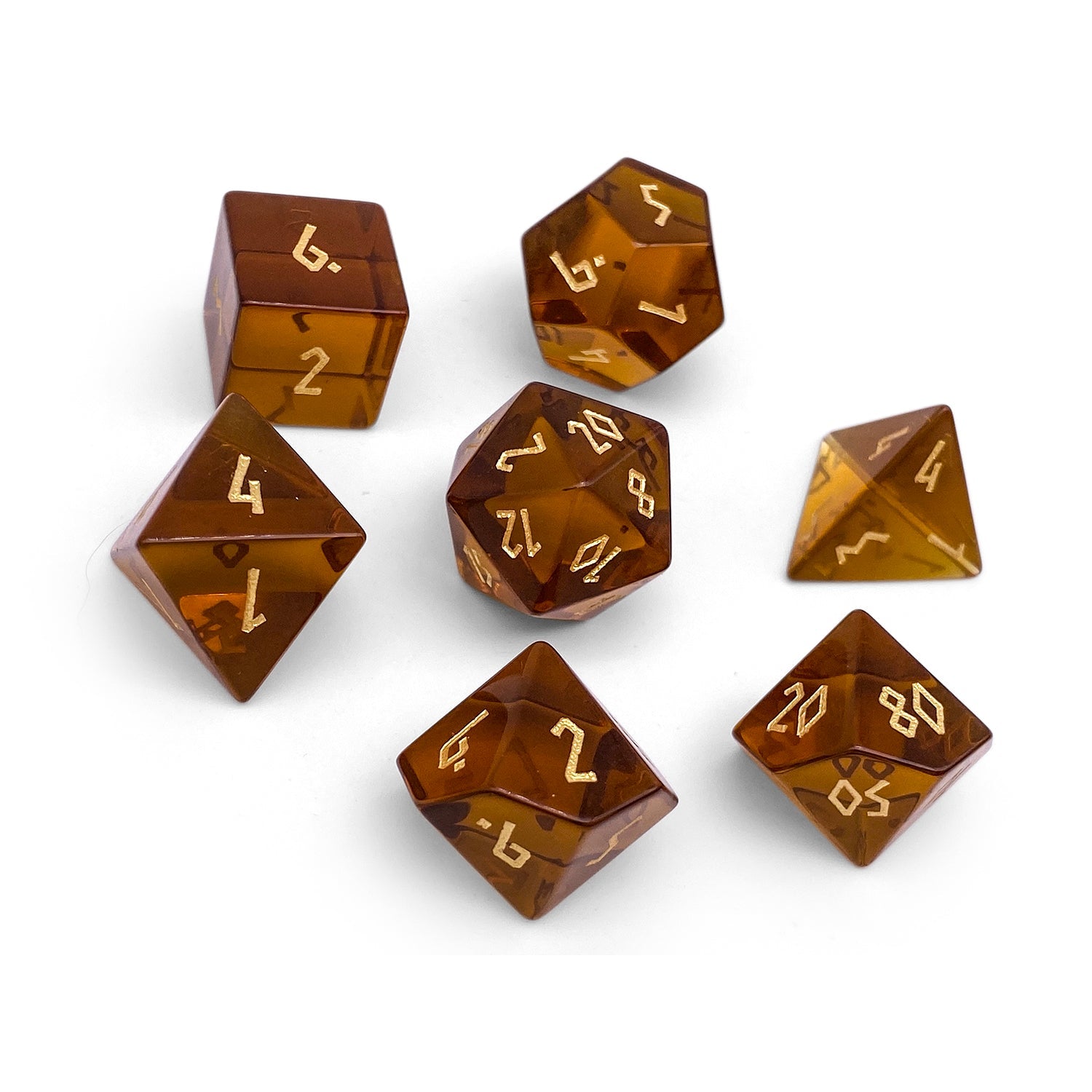 Zircon Amber Citrine  - 7 Piece RPG Set Zircon Glass Dice - NOR 01554