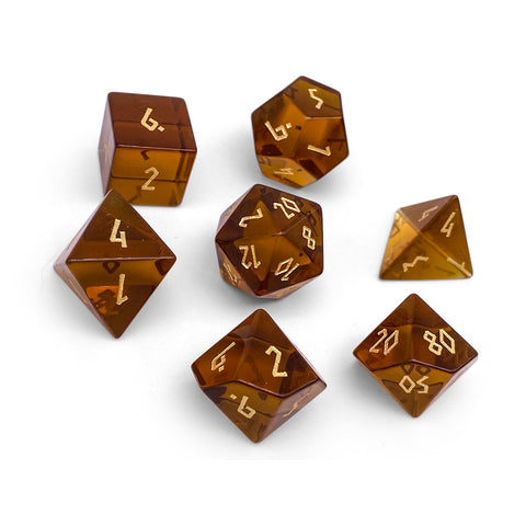 Zircon Amber Citrine  - 7 Piece RPG Set Zircon Glass Dice