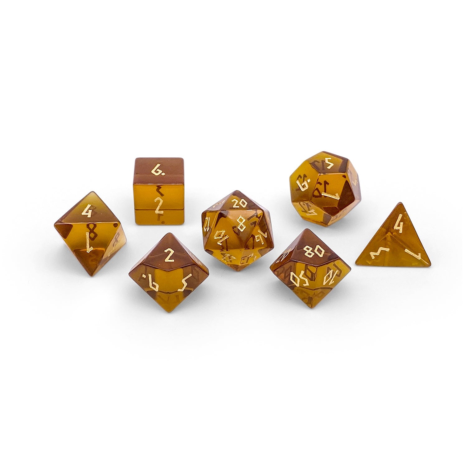 Zircon Amber Citrine  - 7 Piece RPG Set Zircon Glass Dice - NOR 01554