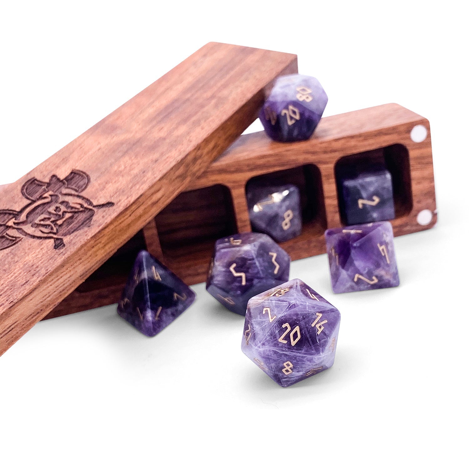 Amethyst - 7 Piece RPG Set Gemstone Dice-Gemstone Dice-Norse Foundry-Dungeons and Dragons Dice-Gem Dice-DND Dice-Gaming Dice