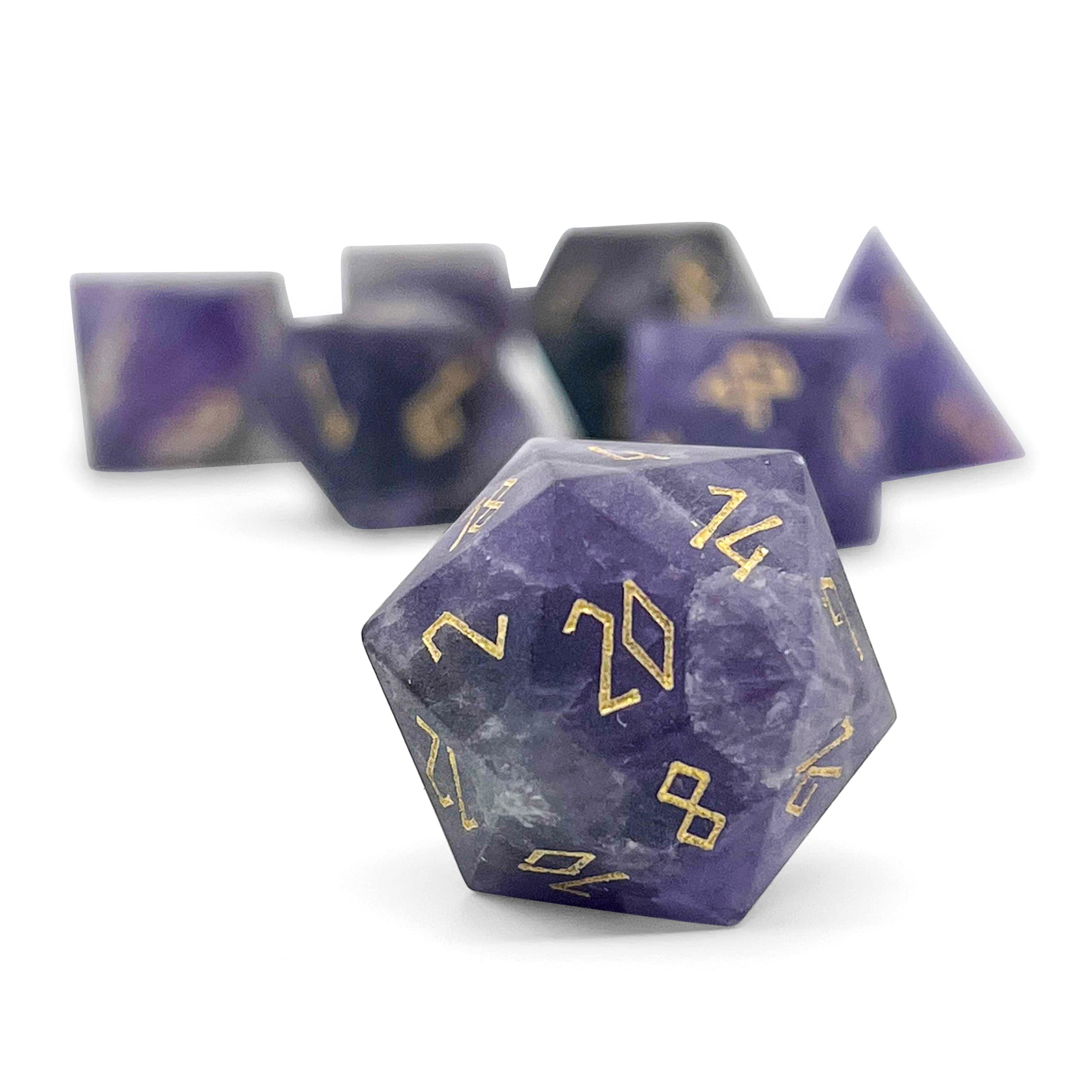 Amethyst - Frosted Gold Font 7 Piece RPG Set Gemstone Dice-Gemstone Dice-Norse Foundry-Dungeons and Dragons Dice-Gem Dice-DND Dice-Gaming Dice