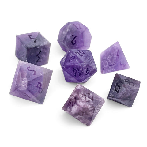 Amethyst - Frosted - Raised 7 Piece RPG Set Gemstone Dice