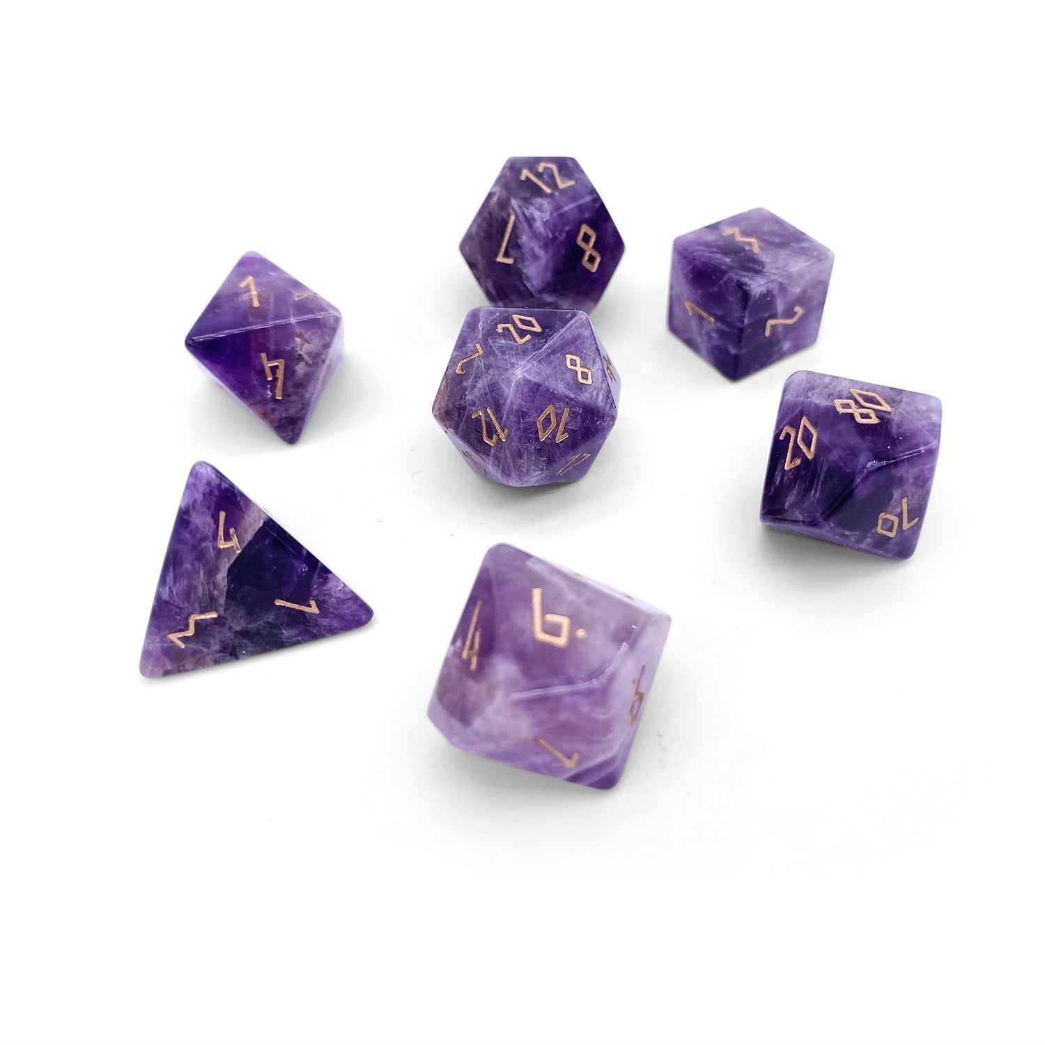 Amethyst Polyhedron retailer Dice Set: Hand-engraved, full size 16mm.