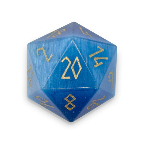 Aquamarine Cats Eye - Single D20 Glass Dice