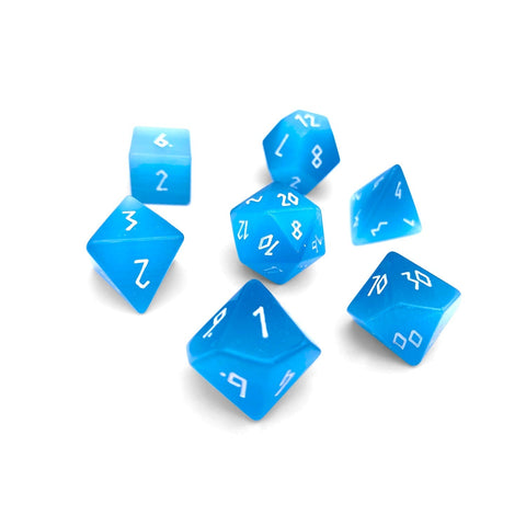 Aquamarine Cats Eye - 7 Piece RPG Set Glass Dice