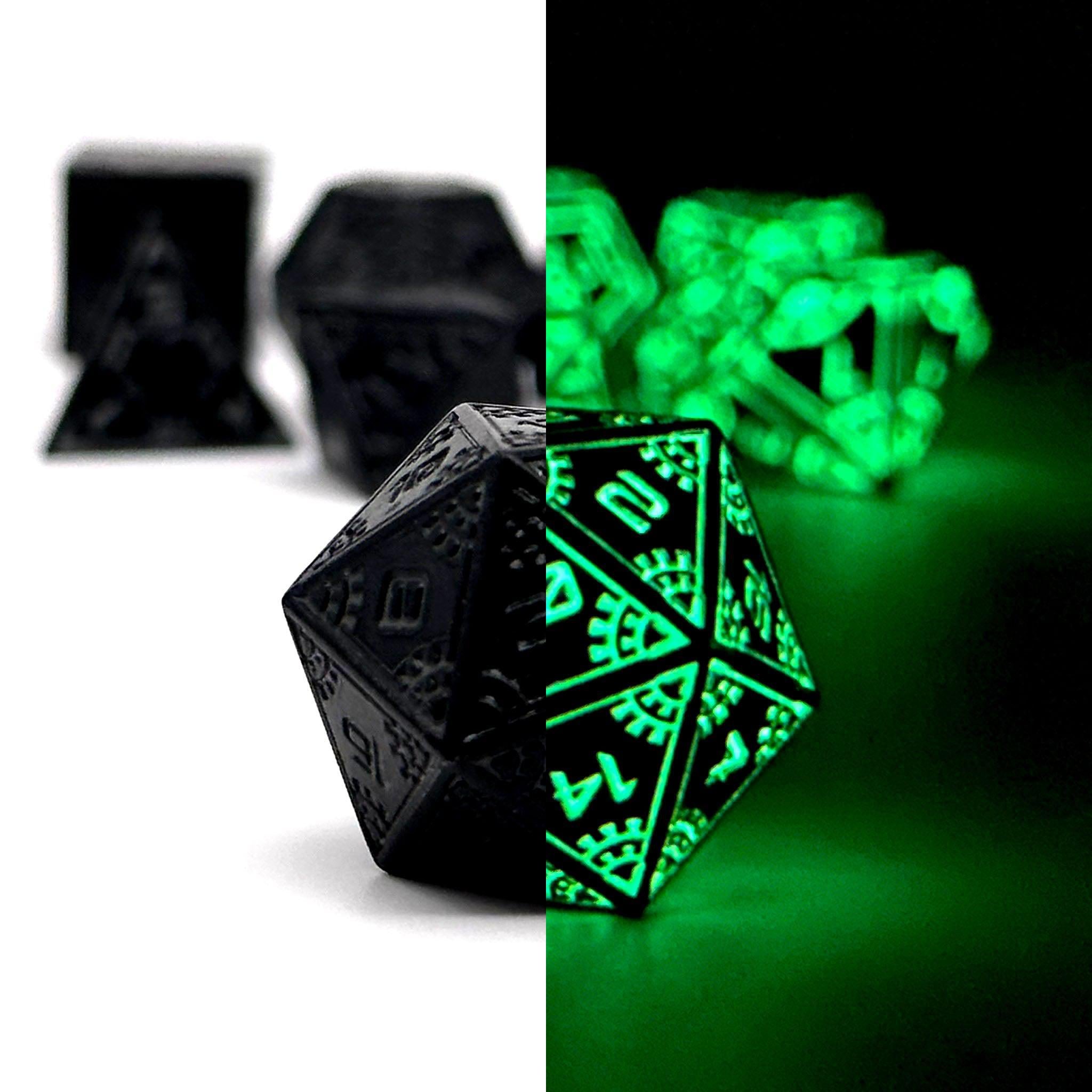 Black Hole - Space Dice 7 Piece RPG Set | Glows in the Dark-Metal Dice-Norse Foundry-Dungeons and Dragons-DND Dice-D20-Dice-DND