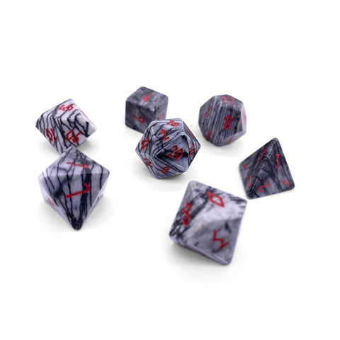 Black Network Agate - 7 Piece RPG Set Gemstone Dice