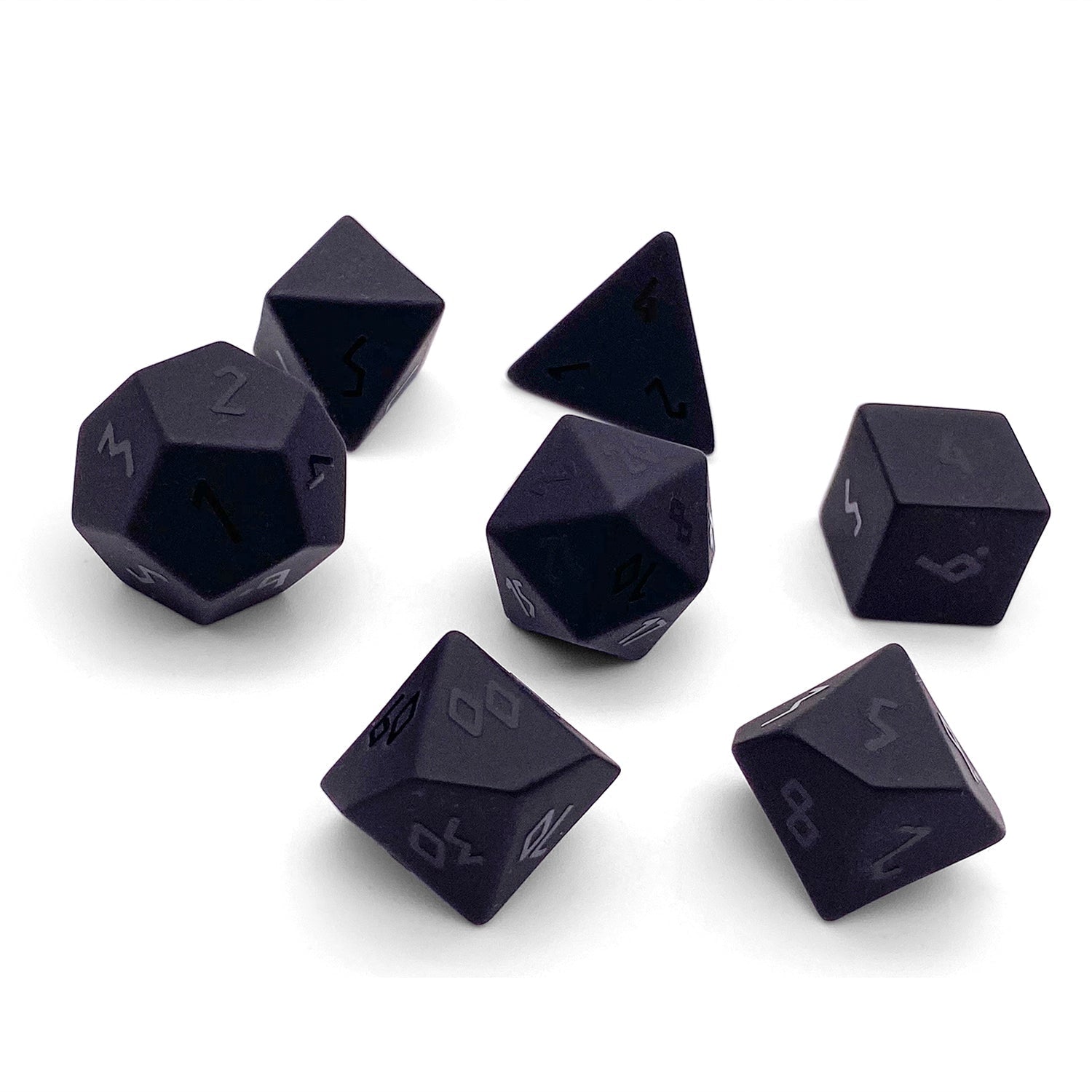 Black Obsidian - Raised 7 Piece RPG Set Gemstone Dice-Gemstone Dice-Norse Foundry-Dungeons and Dragons Dice-Gem Dice-DND Dice-Gaming Dice