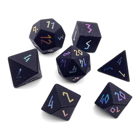 Black Obsidian - Raised Holographic 7 Piece RPG Set Gemstone Dice