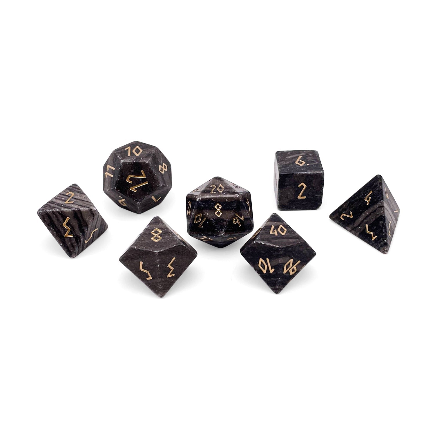 Black Striped Marble - 7 Piece RPG Set Gemstone Dice-Gemstone Dice-Norse Foundry-Dungeons and Dragons Dice-Gem Dice-DND Dice-Gaming Dice