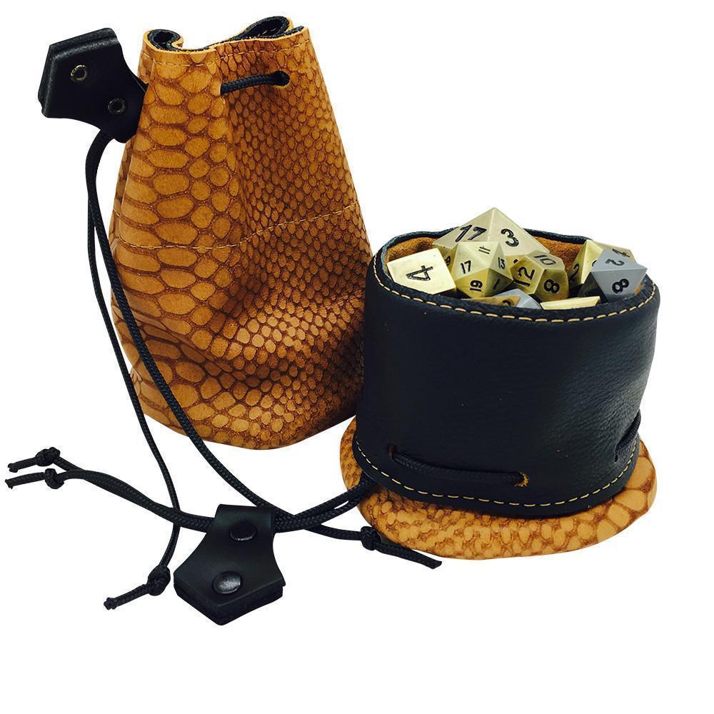 Tan / Black Cobra Scale Leather Dice Bag / Dice Cup Transformer - RW06