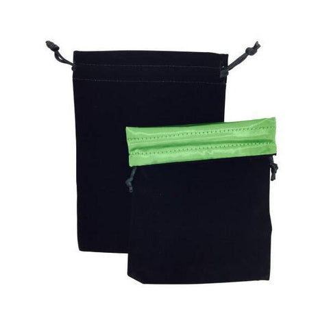 Black/Green Dice Bag 5 x 7″ Velvet with Reinforced Treated Satin