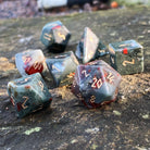 Bloodstone - 7 Piece RPG Set Gemstone Dice-Gemstone Dice-Norse Foundry-Dungeons and Dragons Dice-Gem Dice-DND Dice-Gaming Dice