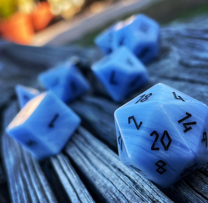 Blue Laced Agate - 7 Piece RPG Set Gemstone Dice-Gemstone Dice-Norse Foundry-Dungeons and Dragons Dice-Gem Dice-DND Dice-Gaming Dice