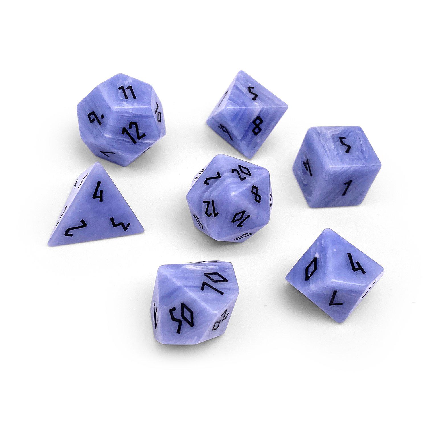 Blue Laced Agate - 7 Piece RPG Set Gemstone Dice-Gemstone Dice-Norse Foundry-Dungeons and Dragons Dice-Gem Dice-DND Dice-Gaming Dice