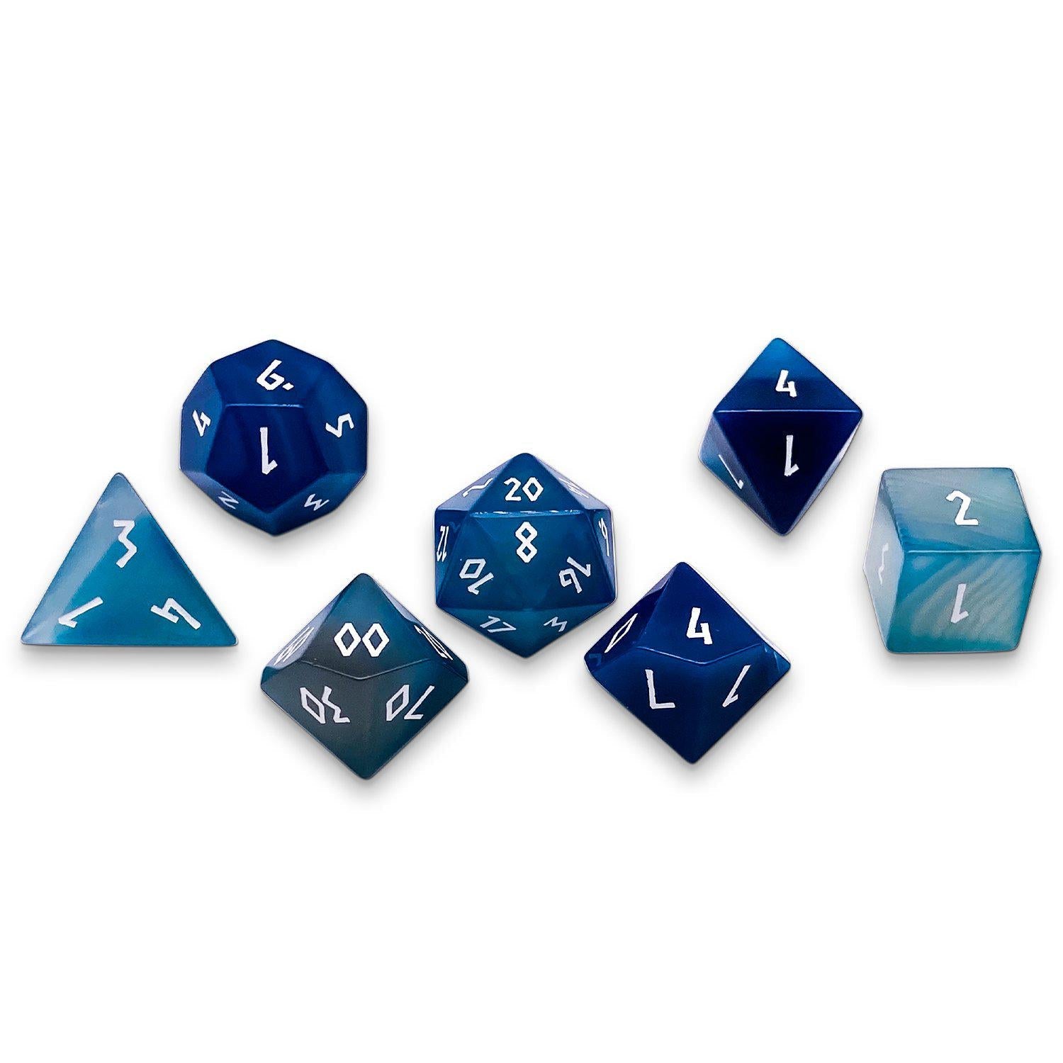 Blue Striped Agate - 7 Piece RPG Set Gemstone Dice-Gemstone Dice-Norse Foundry-Dungeons and Dragons Dice-Gem Dice-DND Dice-Gaming Dice