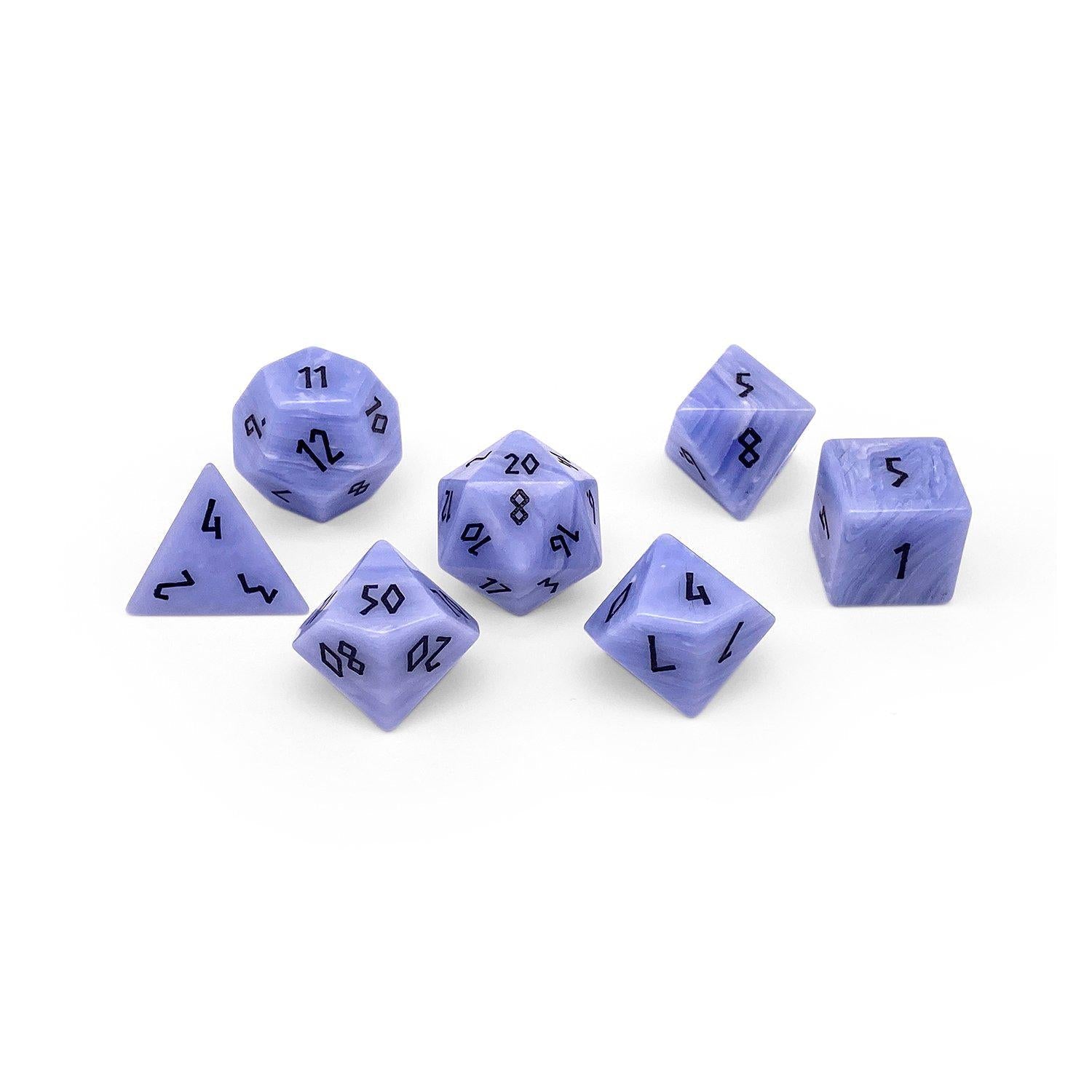 Blue Laced Agate - 7 Piece RPG Set Gemstone Dice - NOR 01017