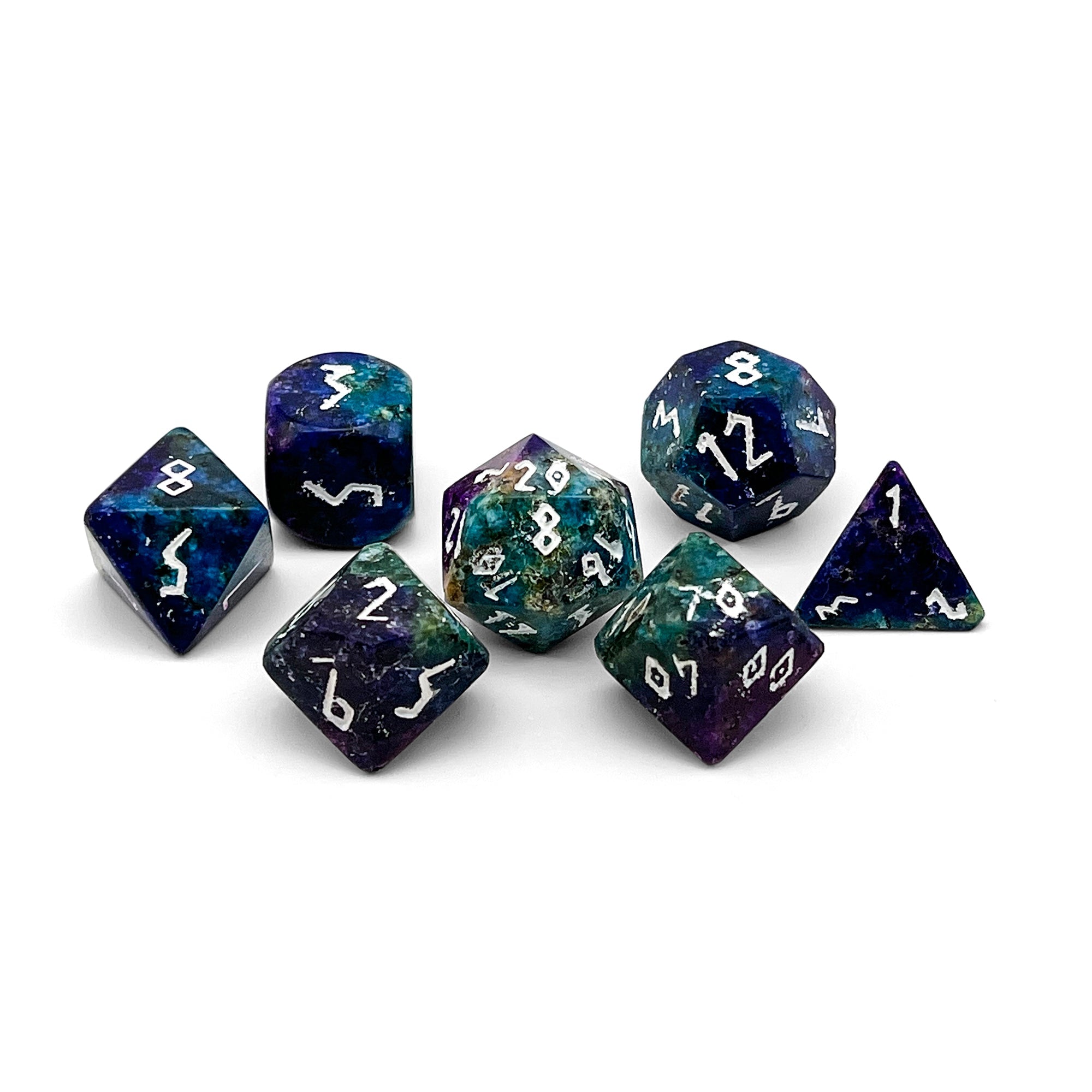 Blue/Purple Sesame Jasper - 7 Piece RPG Set Gemstone Dice-Gemstone Dice-Norse Foundry-Dungeons and Dragons Dice-Gem Dice-DND Dice-Gaming Dice