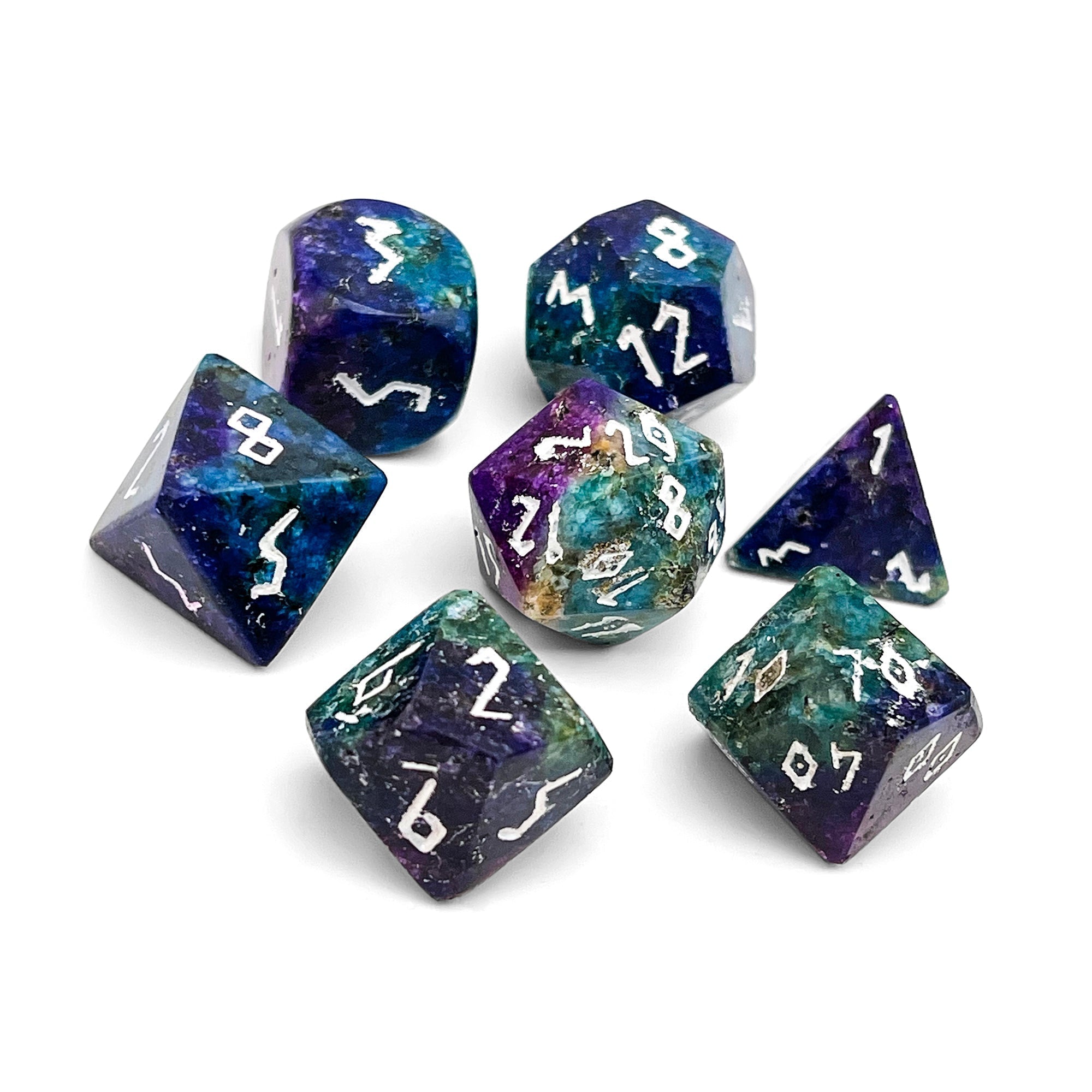 Blue/Purple Sesame Jasper - 7 Piece RPG Set Gemstone Dice-Gemstone Dice-Norse Foundry-Dungeons and Dragons Dice-Gem Dice-DND Dice-Gaming Dice