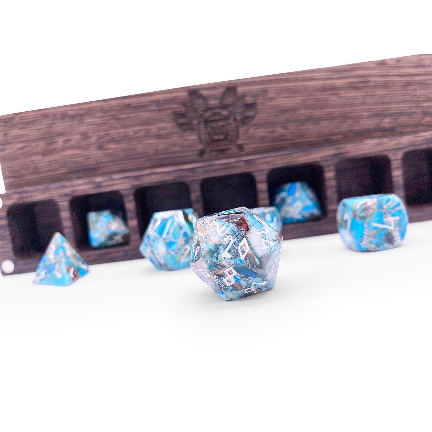 Silver Blue Imperial Jasper - 7 Piece RPG Set TruStone Dice - NOR 01403