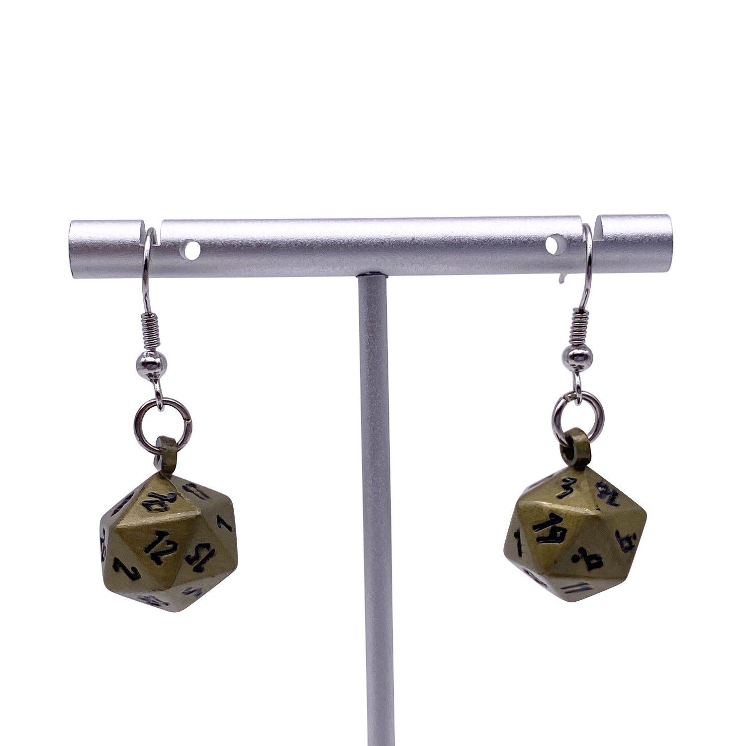 Bronze Dragon Scale - Ioun Stone D20 Dice Earrings by - NOR 03460