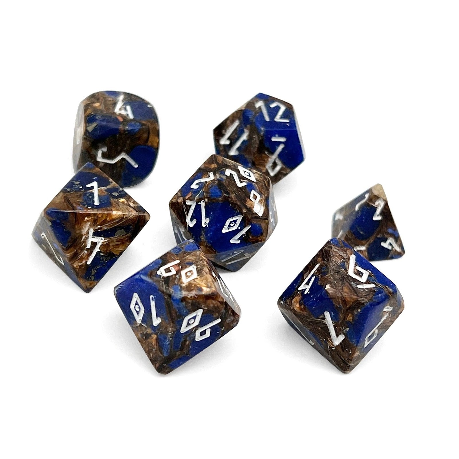 Bronzite Lapis Lazuli - 7 Piece RPG Set TruStone Dice-Gemstone Dice-Norse Foundry-Dungeons and Dragons Dice-Gem Dice-DND Dice-Gaming Dice