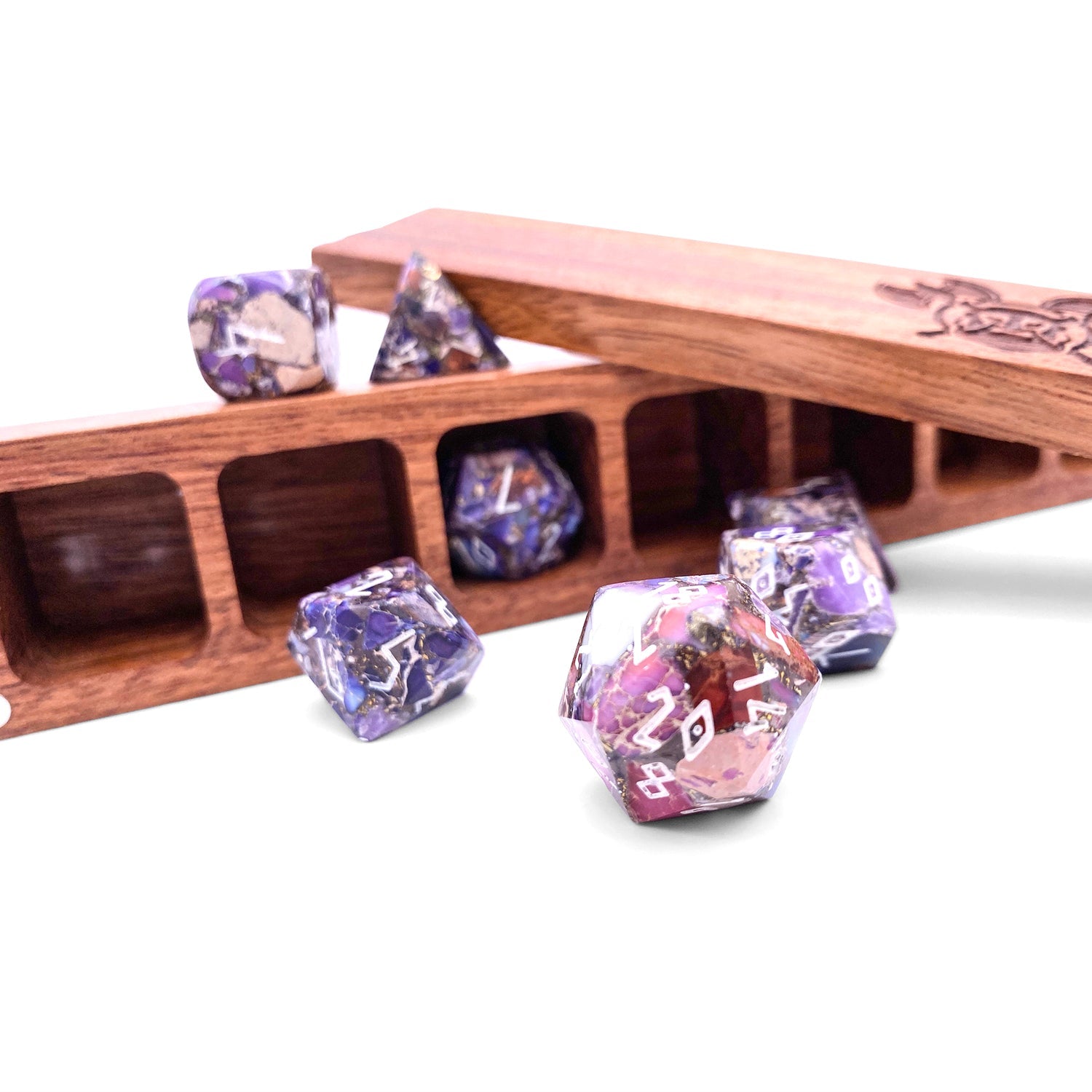 Bronzite Purple Imperial Jasper - 7 Piece RPG Set TruStone Dice-Gemstone Dice-Norse Foundry-Dungeons and Dragons Dice-Gem Dice-DND Dice-Gaming Dice